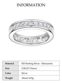 XUJIA 1枚925纯银2.5毫米圆形莫桑石戒指，经典时尚女士结婚戒指，闪耀的莫桑石象征永恒的纪念日，送给她的绝佳生日礼物