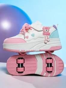 儿童轮滑鞋，四轮可拆卸轮滑鞋，双排轮设计增强稳定性，适合男孩女孩滑板、直排轮滑。 - 淺藍色 - 查看 3