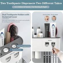 Toothbrush Holders Wall Mounted, Toothbrush Holder With Automatic Toothpaste Dispensers, 6 Brush Slots, 5 Magnetic Cups,1 Cosmetic Drawer Organizer And 1 Large Storage Tray - Grayish White - View 5