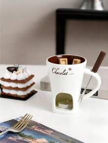 3件套巧克力陶瓷火锅杯套装，采用保护性泡沫包装，包含叉子和蜡烛，配有迷你火锅加热器，适用于奶酪、焦糖和西班牙小吃，是情人节、新年、生日和婚礼的理想礼物。 - 彩色 - 查看 14