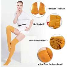 Women's Over Knee High Socks, Tube Dresses Fashion Cotton Thigh High Socks Stockings Cosplay Socks,36065522 - 黃色 - 查看 5