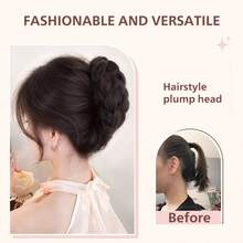 1pc Braided Bun Wig, Faux Hair Clip-On Fluffy Chignon Bun, Elegant Updo Hair Piece