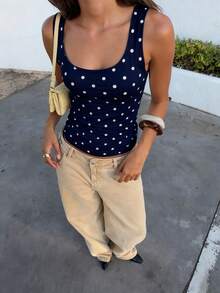 Women Padded Open Back Boat Neck Tank Tops Double Lined Basic Shirts - Màu xanh hải quân - Xem 4