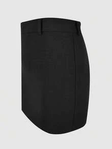 Unnepho Solid-Color Casual Zipper Skirt In Black: A Versatile, Slightly Stretch Fabric Skirt Perfect For School, Work, And Everyday Wear-An Elegant, Body-Hugging Short Skirt For Spring - Black - View 3