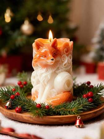 Söt silikonljusform i form av en räv med lockigt mönster och fruktdekor, detaljerad design, lämplig för ljus-/hartspyssel, DIY-doftljus, heminredning, bröllops-/festdekoration, enkel för nybörjare och DIY-entusiaster