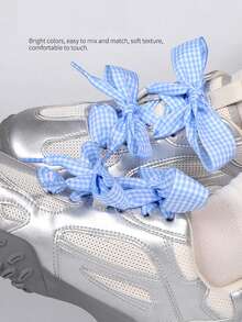 1 Pair 47 Inch Plaid Shoelaces, Flat Colorful Shoe Laces, Dopamine Theme Plaid Satin Shoelaces, Multiple Styles And Colors Available, No Metal Coating, Fashionable, Suitable For Sneakers And Casual Shoes, Shoe, Spring Summer Picks, Brides Maid Gifts, Room, Bedroom Decor, Bedroom Decor, Beach, Travel, For Men, For Women, Vacation,Women's Day,Travel Essentials,Wedding Favours,Y2k,Bedroom,Car Accessories Women,Kitchen Decor,Cute Stuff,Mother's Day Gift,Bedroom Decor,Garden,Kitchen Decor,Summer,Beach,Travel Essentials,Room Decor,Squishy,Graduation,Shoe Rack,Storage Saver,Outdoor,Garden,Travel Essential,Portable,Beach Essential,Graduation Season,Commencement,Graduation Ceremony,Graduation Gift,Graduation Present,Graduation Gift,Graduation Present,Congrats Grad,Congratulations Graduate,Valedictorian,Finish School,Graduation Party - Multicolor - View 8