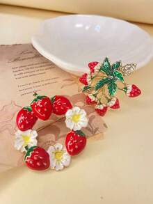 1pc Assorted Red Glazed Drip Oil Cute Fruit Strawberry Brooch, Creative Elegant Lapel Pin Accessory - Red - View 12