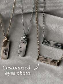 1件个性化“眼神爱你”项链，男女皆宜 - 可刻上您的眼睛照片，送给她的/他的礼物，圣诞礼物 - 金色 - 查看 2