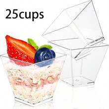 10/25/50cps 2.5oz This Reusable Mini Square Cup Comes With Optional Lids And Spoons For Flexible Matching, Catering To All Your Needs. With A Variety Of Sizes To Choose From, It Effortlessly Fits Weddings, Corporate Parties, Family Get-Togethers, Children's Day Celebrations And Other Occasions! - Clean - View 21
