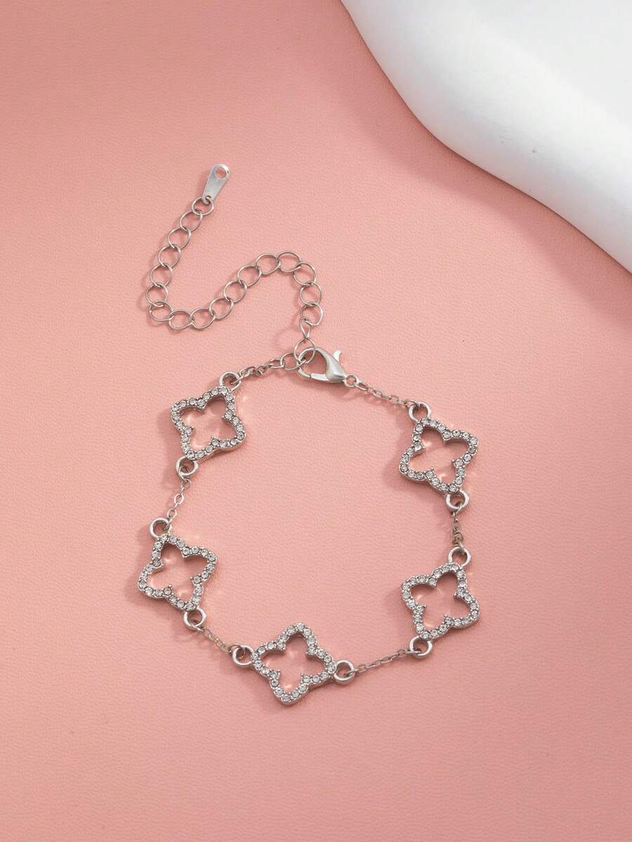 1条时尚精致的金色幸运四叶草手链，适合日常佩戴，是送给朋友的最佳夏季礼物。 - 銀色 - 查看 1