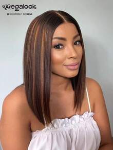 MEGALOOK #30 Mechas Lace Front Peruca Curta Bobcut Cabelo Humano Repartição Livre Bobcut Reto Lace Transparente Pré-Desfiada Cor 1B/30 Peruca para Mulheres 10-14 Polegadas Uso Diário Festa Estilo Y2K Halloween Ocasião - SNATURAL/30 - Ver 2