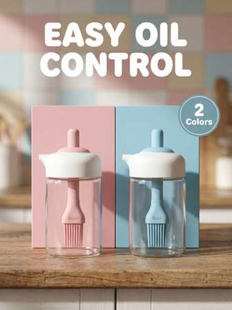 1pc Press-Type Oil Brush Integrated Oil Pouring Pot, Detachable And Easy To Clean, Dust-Proof And Moisture-Proof Oil Storage Bottle, Suitable For Kitchen Cooking, Kitchen Oil Storage, Outdoor Camping, Oil Storage And Brush In One, Silicone Brush Head , Odorless And Heat-Resistant, Great For Home Cooking.