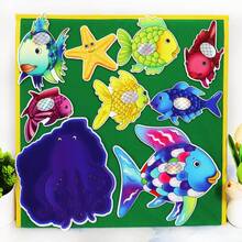 Quixorblex 17件套毛毡故事道具套装，彩虹鱼主题卡通鱼形，蒙特梭利互动学习道具，手工柔软质感奖励及活动教育辅助工具，学前儿童启蒙教学工具，适用于教室、家庭及早期教育 - 彩色 - 查看 4