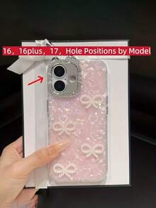 3D Pearl Bow Shell Pattern Rhinestone Cat Ear Protective Phone Case, Suitable For IPhone 17 15 16 14 13 12 Pro Max 14 15 16 Plus 11 17 15 13 16, Shock-Resistant Frame Back Cover - White - View 4