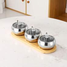Salt & Pepper Shakers With Spoons, Stainless Steel, Anti-Rust, Variety Of Combination Sets - Silver - View 1
