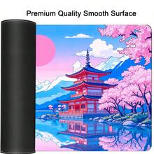 1pc Extra Large Japanese Pagoda & Landscape Pink Cherry Blossom Gaming Mouse Pad Non-Slip Premium Base Precision Stitched Edges, Rectangular Desk Mat For Office Study, Home Decor - Colorful - View 12