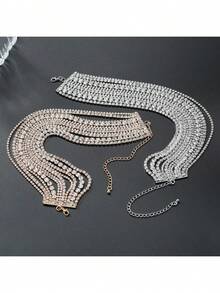 1pc Elegant Rhinestone Decorated Short Choker Necklace - Rhinestones - View 3