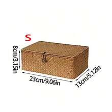 3/1pc Woven Basket With Lid, Rectangular Storage Box, Rattan Storage Basket, Toy Organizer Box, Suitable For Room, Hall, Kitchen, Bedroom Decor, Great For Christmas, Eid, Valentine's Day, Mother's Day, Gift Box - Brown - View 14