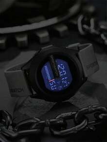 LED数字手表 - 学生手表，适合中学生，户外运动数字手表，多功能，夜光，日期，星期，秒表，闹钟 - 黑色 - 查看 5