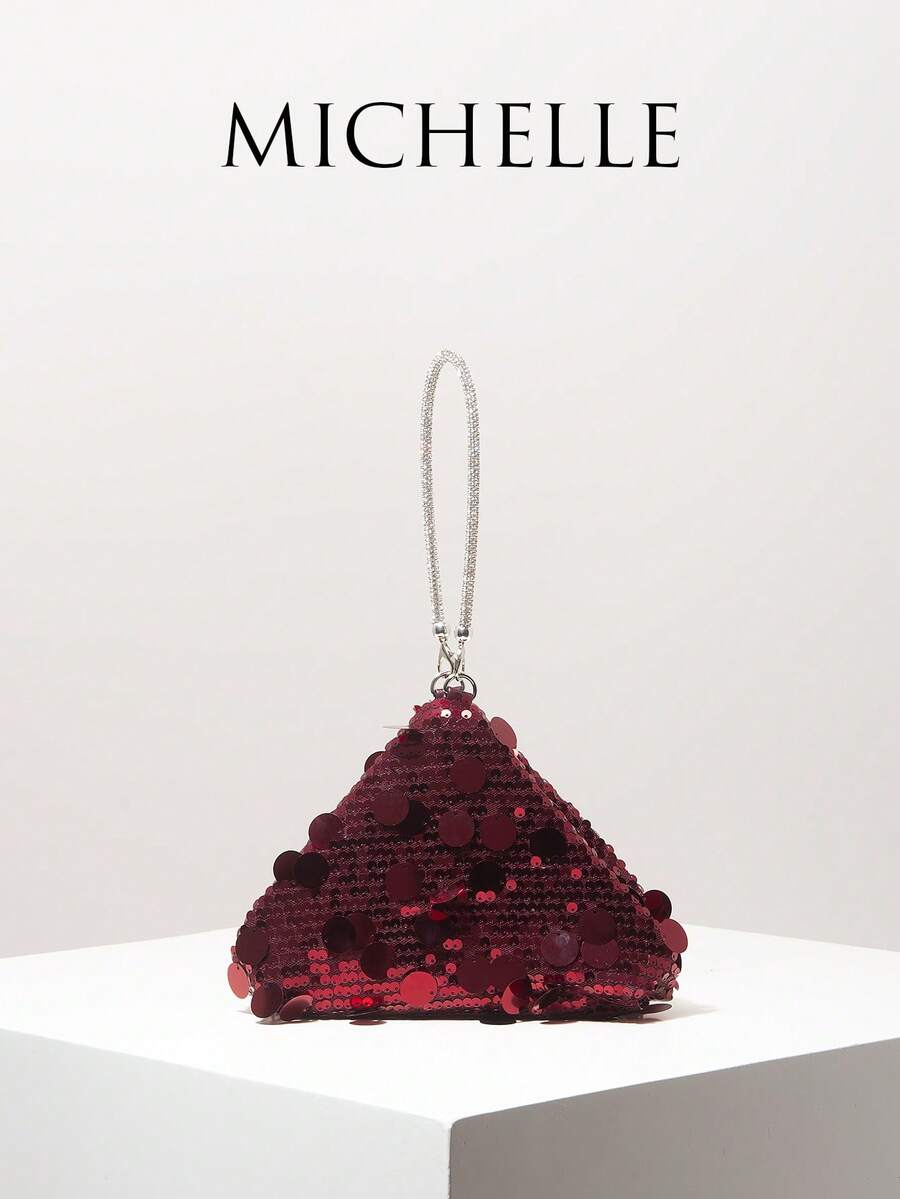 Mini Wallet, Bridal Party Bag, Sequin Bag, Ball Gown Bag, Ball Gown Accessories, Novelty Bag, Wedding Supplies, Women's Gift, Christmas Bag, Valentine's Day Bag (Random Pattern) - Burgundy - View 1