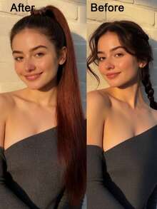 1pc 26 Inch Synthetic Ponytail Extensions Natural Braided Pony Tail Hairpiece Long Straight Rubber Band Hair For Women - Multicolor - View 4