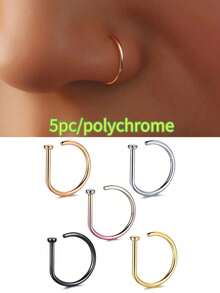 1个/3个/5个装不锈钢D形假鼻环，舒适夹式鼻环/耳环，无需穿孔