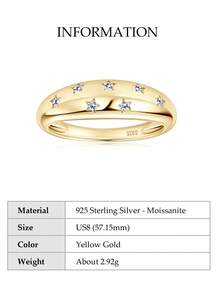 XUJIA 1pc 925 Sterling Silver Ring, Inlaid With 1.5mm Round Moissanite, Wedding Anniversary Gift, Fashionable Women's Ring - Yellow Gold - View 13
