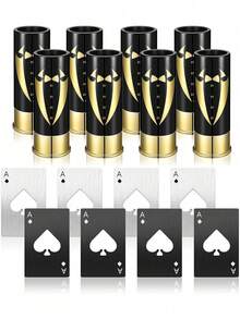 原装12号口径小酒杯套装（4个） - 适用于伴郎礼服、饮料吧、水吧、酒吧，配有扑克牌造型开瓶器 - 彩色 - 查看 2