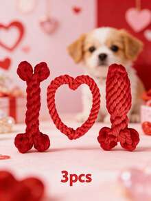 4pcs/3pcs Valentine's Day Limited Edition Dog Rope Toys Set, Includes Heart, Chicken Leg, Bone, Carrot, Donut Rope Toys, Suitable For Medium And Small Dogs Chewing, Teeth Cleaning, Interactive Play, Valentine's Day Pet Gift - Multicolor - View 7