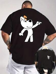 2026 Camiseta de Manga Corta Deportiva Casual para Hombre, Cuello Redondo Acanalado, Impresión Frontal y Trasera de Doble Cara, Tejido de Punto, Refrescante y Cómoda, Impresión de Perro de Dibujos Animados, Adecuada para Actividades al Aire Libre, Camiseta de Manga Corta de Verano.% Algodón - Negro - Ver 1