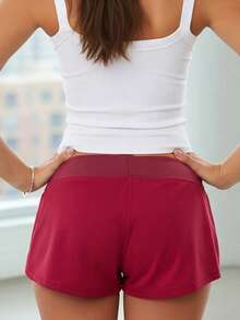 Pantalones cortos de verano con cordón para mujer, informales, elegantes, de color liso, de tiro bajo, para la vida diaria, la playa y más. - Rojo - Ver 6