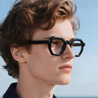 1pc Fashionable Polygonal Square Unisex Glasses, Retro & Minimalist Design