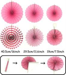 Hanging Paper Pump Fans, Triangular Strips And Paper Circles With Glitter, Garland, Decorative Paper For Parties, Weddings, Birthdays, Festivals, Christmas, Events, Carnivals - Pink - View 2