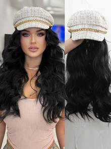 26英寸假发，配有棒球帽和可拆卸卷发假发。适合女士参加假发派对、日常佩戴、旅行及其他场合。（发色：黑色、棕色） - 棕色 - 查看 12