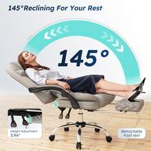 EnHomee Premium High-Back Executive Chair With Integrated Footrest - Ergonomic Reclining Leather Office Seat With Enhanced Lumbar Support, Grey - 灰色 - 查看 4