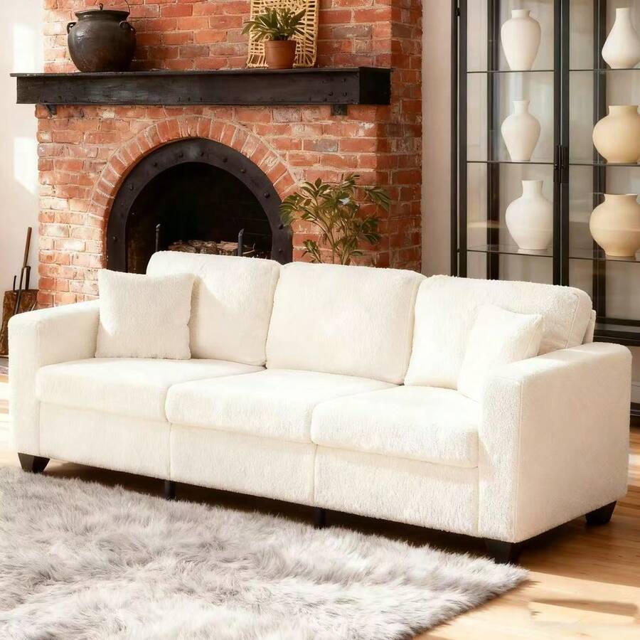 Nivtlpre Modern 86.6" Teddy Fabric Sofa – Ultra-Comfy, Washable & Space-Saving For Living Room, Office & More - Màu be - Xem 1