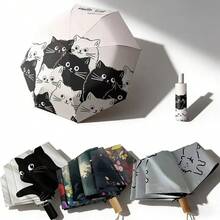 Cat Black Vinyl UV-Resistant Outdoor Travel Sun & Rain Umbrella - Multicolor - View 8