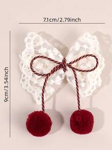 2 pièces Clips à nœud papillon en dentelle avec pompons bordeaux pour filles et adolescentes. Barrettes élégantes, cadeaux pour femmes, accessoires de cheveux mignons et doux pour femmes, pinces à cheveux - Multicolore - Voir 5