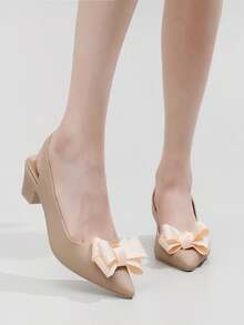 Women's Casual Pointed Toe Bowknot PVC Synthetic Leather Chunky Heel Sandals, Suitable For Spring And Summer - Apricot - View 9