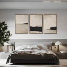 三件套，现代简约帆布墙画，米色和黑色纹理抽象画，无框，艺术装饰，经典现代风格，室内外皆宜，春夏季节适用，帆布墨水，竖幅，适用于家庭办公室、浴室、客厅、卧室、餐厅 - 彩色 - 查看 5