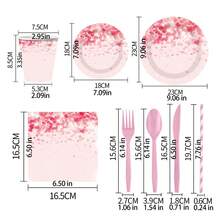 90Pcs Valentine's Day Party Tableware Love Heart Valentines Paper Plates, Forks, Napkins For Birthday Wedding Party - Hồng - Xem 8