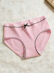 Set de 4 piezas/paquete de bragas triangulares sin costuras de algodón acanalado con cobertura total para niñas - Multicolor - Ver 2