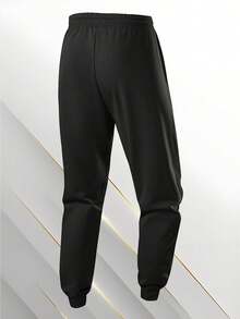 男士户外慢跑运动裤，松紧腰宽松锥形裤腿休闲运动裤 - 黑色 - 查看 3