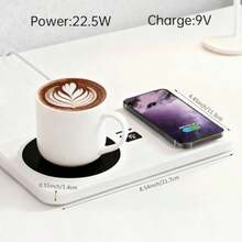 1个全新恒温保温杯垫，二合一加热无线充电功能，智能咖啡杯，可为手机、耳机、手表等设备无线充电，适用于办公室、家庭、礼品、生日、圣诞节等场合。