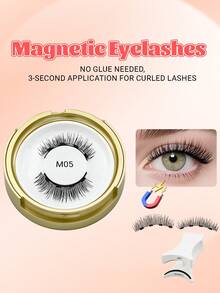 自然款3D水貂毛假睫毛，透明带，柔软磁吸式设计，附赠睫毛夹，零重力佩戴，轻盈透气，隐形无痕，羽毛般纤长，打造自然妆容，无需胶水，可重复使用，新手友好，放大双眼，适合日常妆容、派对及活动，全套睫毛，磁吸式假睫毛，冬季必备假睫毛。