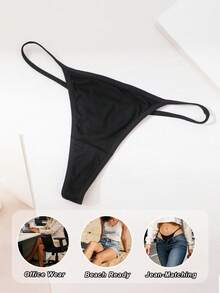 7件套性感丁字裤套装，罗纹低腰舒适三角裤，无缝丁字裤，无缝G字裤，柔软T字后背弹力内裤，简约不透，时尚日常穿着 - 黑色 - 查看 4