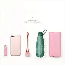 1pc Mini Multi-Color Folding Umbrella, Portable Pocket Umbrella For Sunny And Rainy Days, UV Protection, Suitable For Daily, Outdoor, Travel, Sports, Beach, Picnic, 6 Metal Ribs, Plastic Handle, Basic Style Parasol - Màu be nhạt - Xem 5