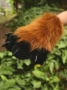 Fursuit Paw Gloves Furry Animal Paws For Cosplay Soft Plush Cat Wolf Fox Paw Mittens Costume Accessories For Halloween Conventions - Camel - View 7