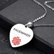 Collar de alerta médica para mujer, collar de identificación médica de corazón, collar ajustable de acero inoxidable, colgante personalizado grabado - Dnr-h - Ver 2
