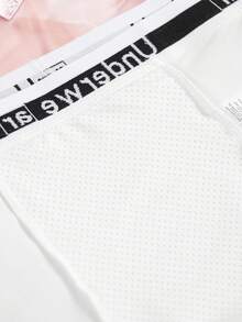 男士白色印花平角内裤，饰有字母和嘴唇图案，弹性日常内裤 - 白色 - 查看 6